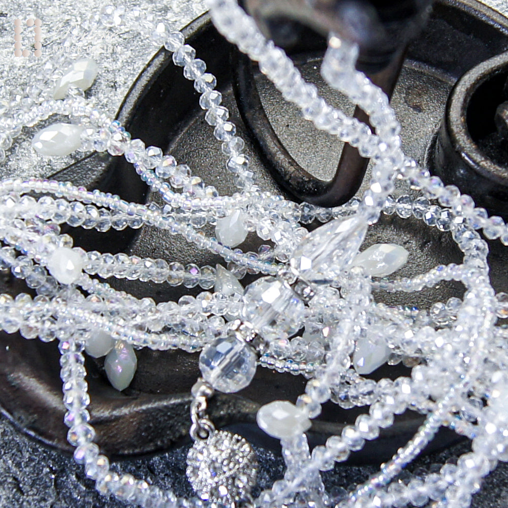 Kjede, klart 2 kjeder i ett med glasskrystaller og magnetlås